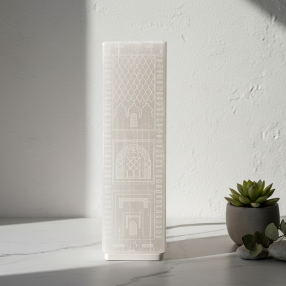 hassan tower selenite lamp Lampe sélénite Hassan Gemska