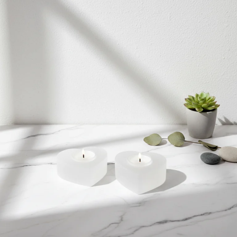 Gemska porte-bougie sélénite blanche, décoration zen et idée cadeau luxe Maroc.