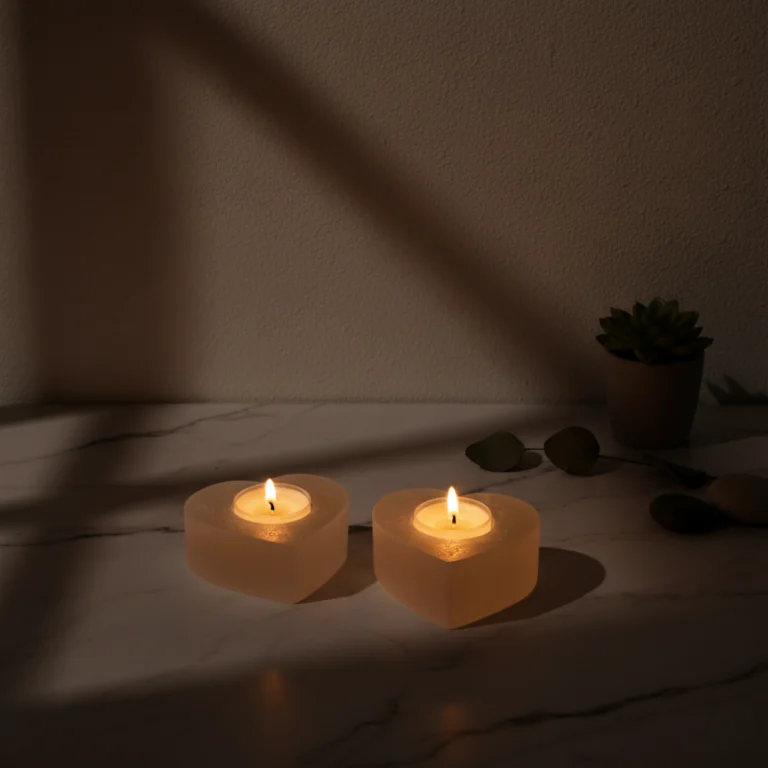 Gemska porte-bougie sélénite blanche, décoration zen et idée cadeau luxe Maroc.