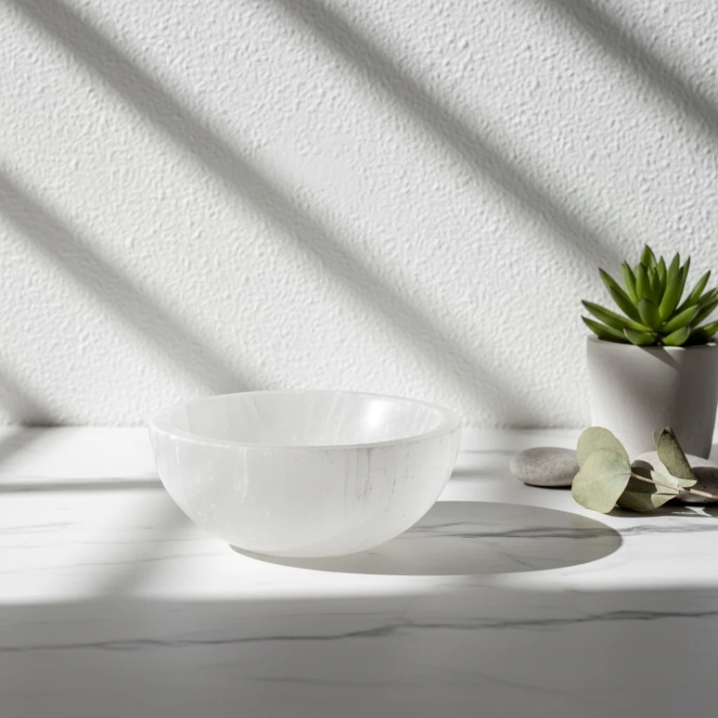 Bol de purification Sélénite Gemska, accessoire bien-être en pierre naturelle.
