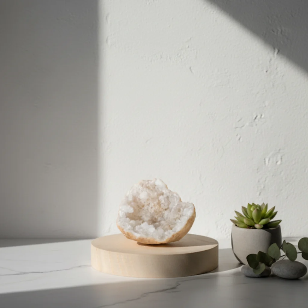 Géode de cristal Gemska sous cadre, décoration murale luxe et zen.